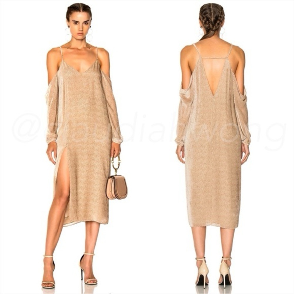 Michelle Mason Drop Shoulder Slip Midi Dress Champagne Silk Polka Dot Romantic 6